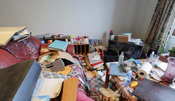 Hoarding scene in a room Hoarding scene in a room