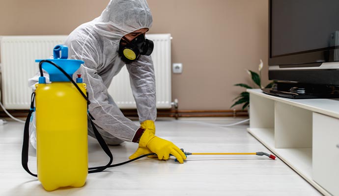 Person sanitizing a room Person sanitizing a room with equipment
