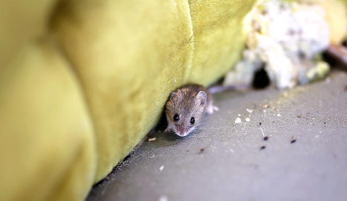 Mouse under the couch A mouse is peeking underneath the couch