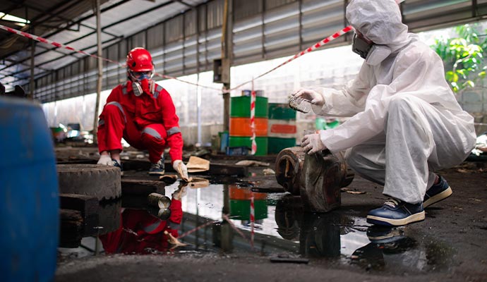 Chemical spill cleaning Professionals cleaning chemical spill