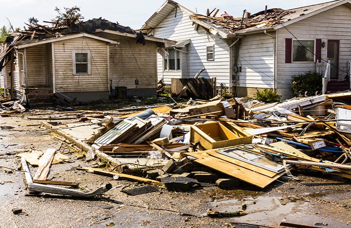 Storm damaged house