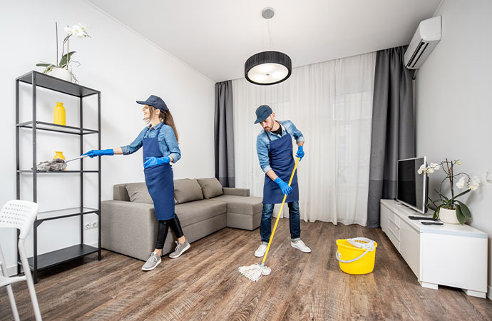 Professional maids cleaning a room