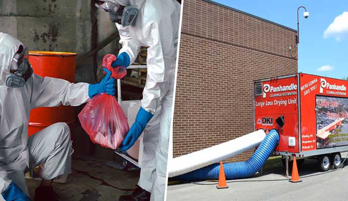 Collage of biohazard cleanup and commercial restoration