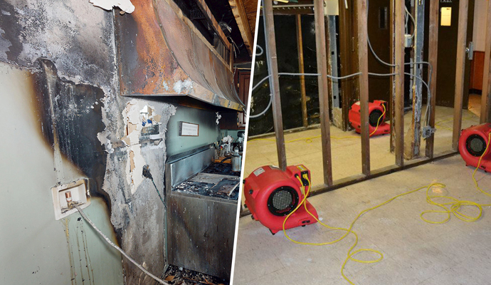 Collage of fire and water damage restoration