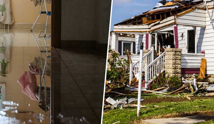 Collage of water damage and structural damage