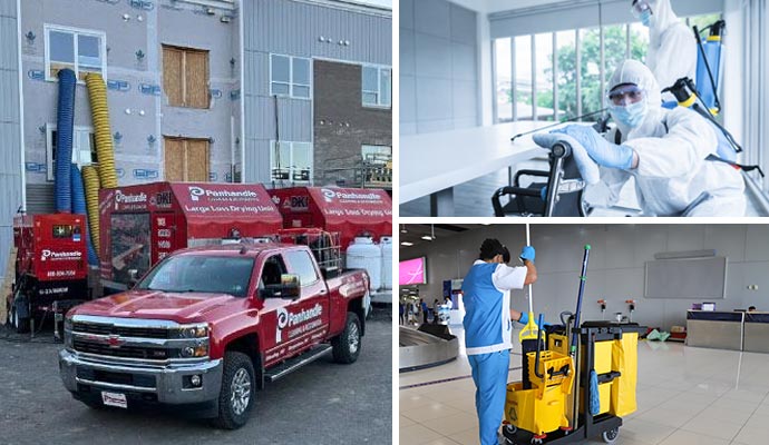 Collage of commercial restoration and cleaning services Collage of commercial restoration and cleaning services