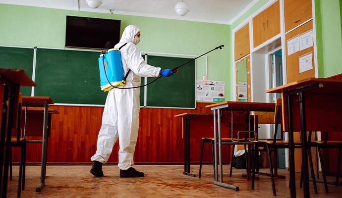 Disinfecting a classroom Disinfecting a classroom