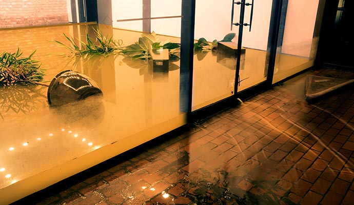 Flood-damaged commercial interior Flood-damaged commercial interior