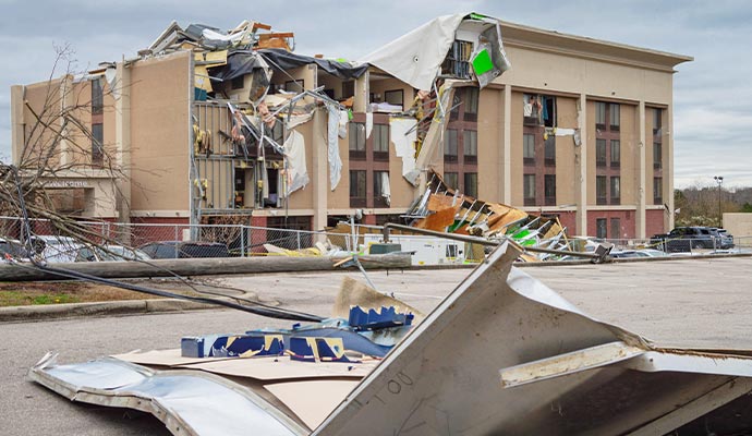 Building severely damaged by a storm Building severely damaged by a storm