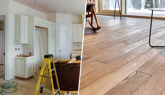 Collage of kitchen remodeling and flooring