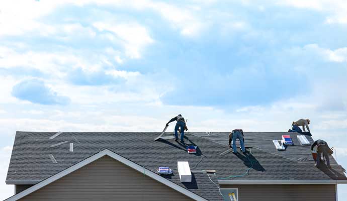 Professional worker working on roof construction