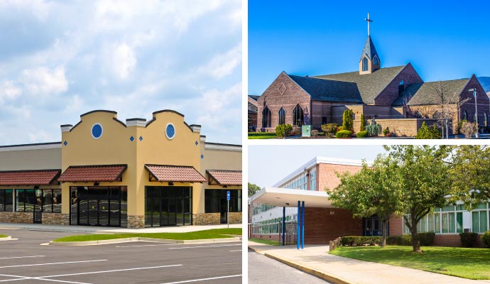 Collage of different types of commercial properties Collage of different types of commercial properties