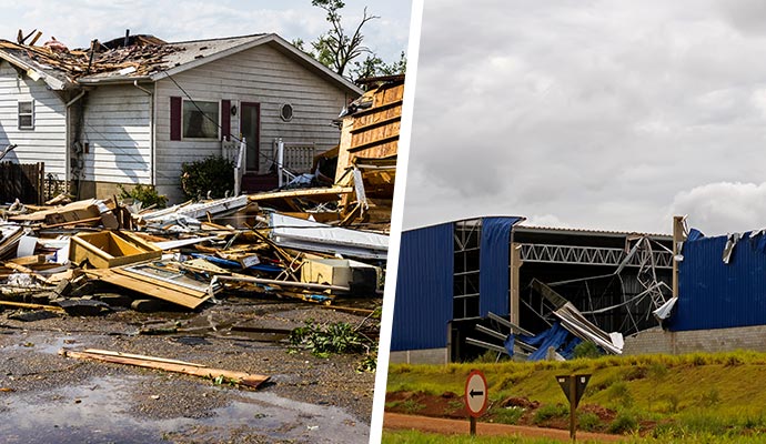 Collage of disaster damaged property