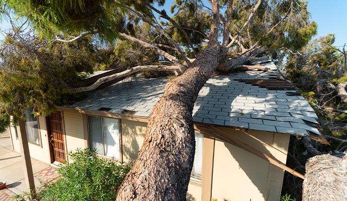 Storm damaged house