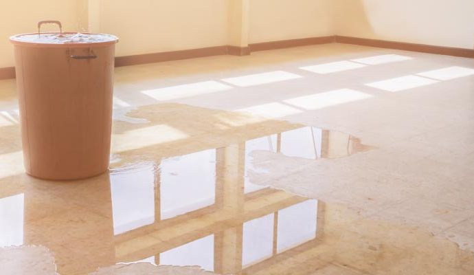 Flooded floor caused by plumbing leak Flooded floor caused by plumbing leak