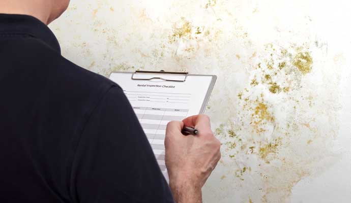 Professional worker inspecting mold damage