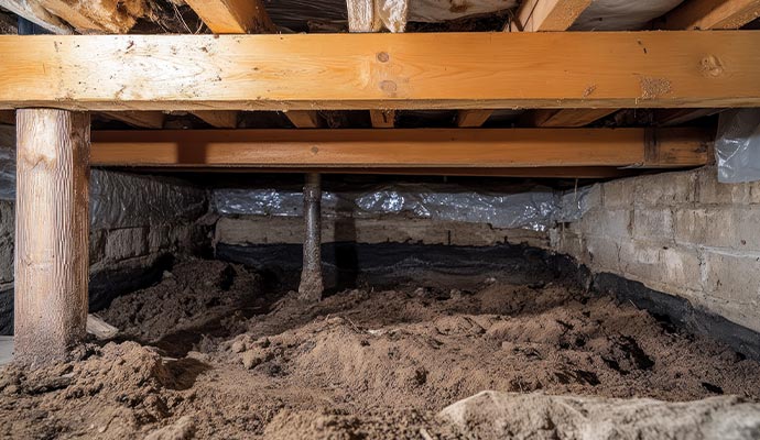 Crawl space with support beams