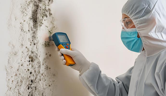 Mold inspection service Professional inspecting molded wall with equipment