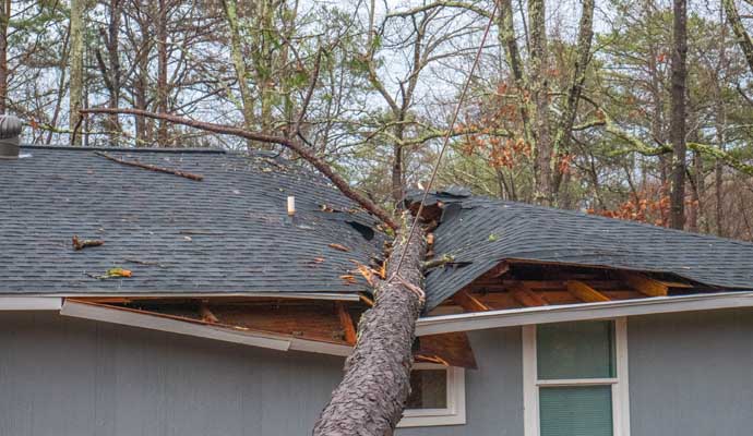 Storm damaged house