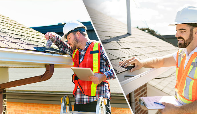 Collage of gutter and roof inspection