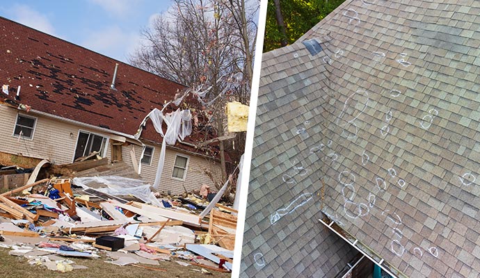 Collage of hurricane and hail damage