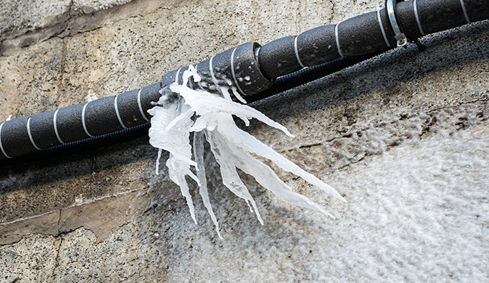 Pipe frozen with ice