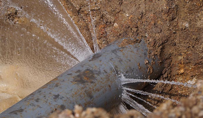 Close-up view of burst pipe