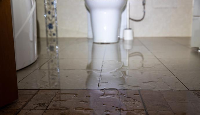 Bathroom floor with water damage Bathroom floor with water damage
